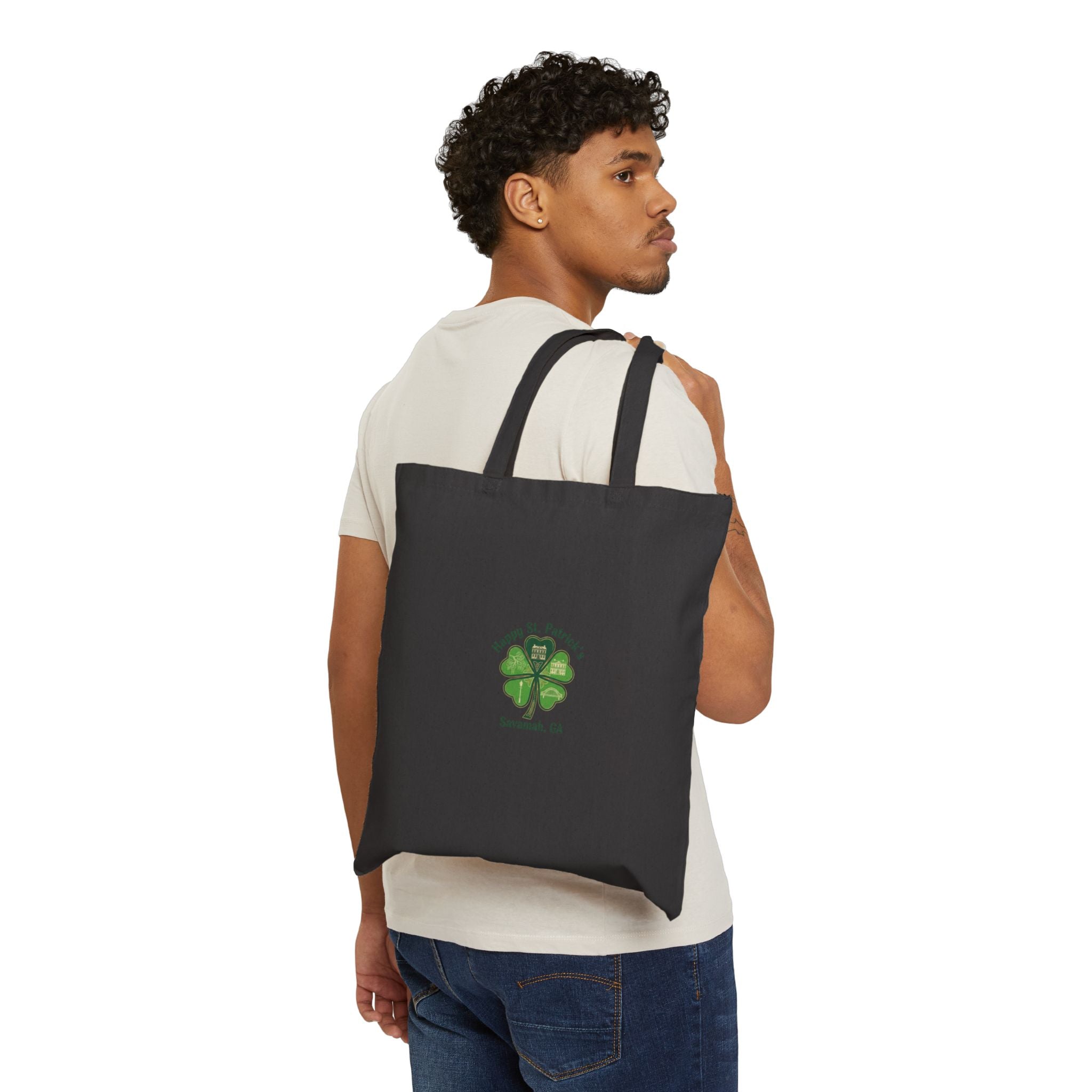 Minimal Clover Icon Tote | tiny shamrock print, subtle luck graphic