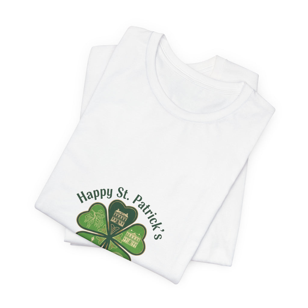 minimal clover icon Tee | tiny shamrock print, subtle luck graphic