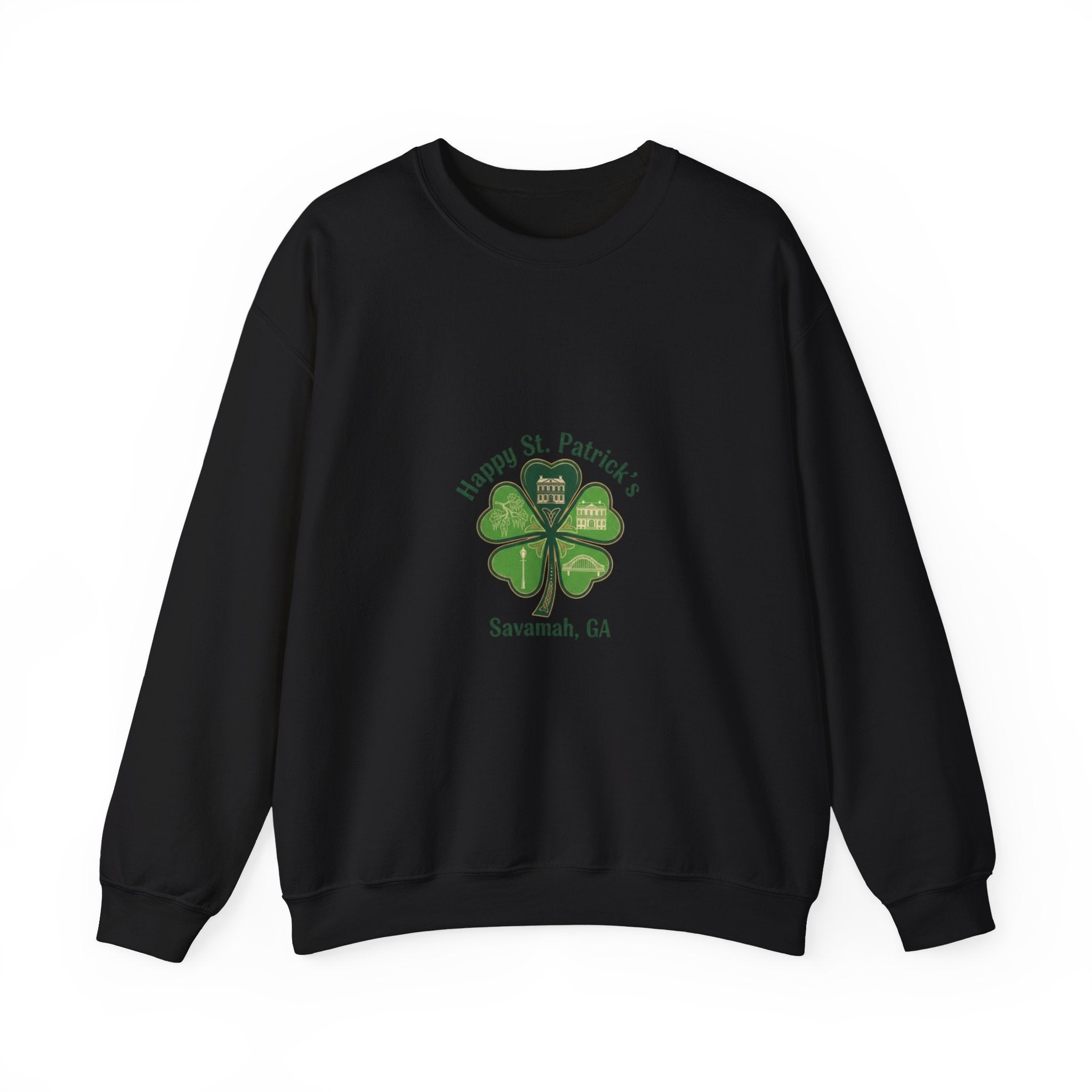 minimal clover icon sweatshirt | tiny shamrock print, subtle luck graphic