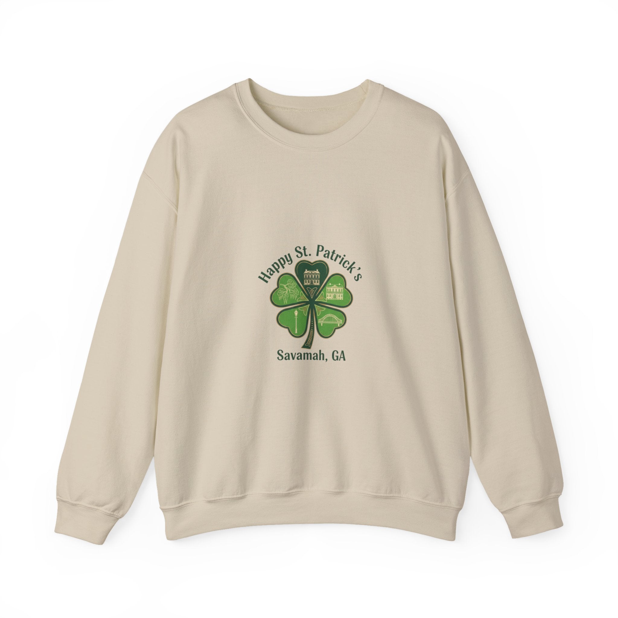 minimal clover icon sweatshirt | tiny shamrock print, subtle luck graphic