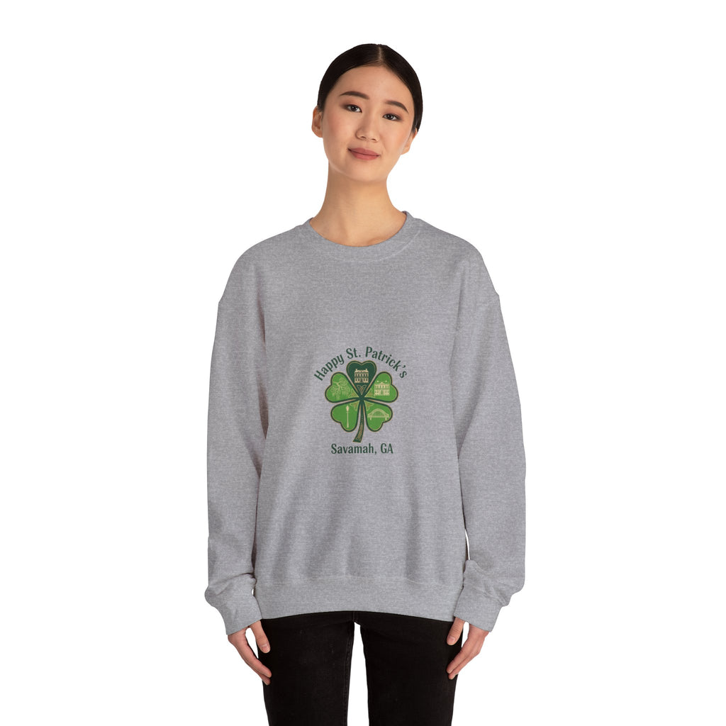 minimal clover icon sweatshirt | tiny shamrock print, subtle luck graphic