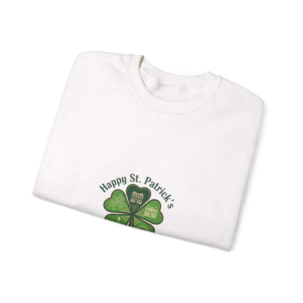 minimal clover icon sweatshirt | tiny shamrock print, subtle luck graphic