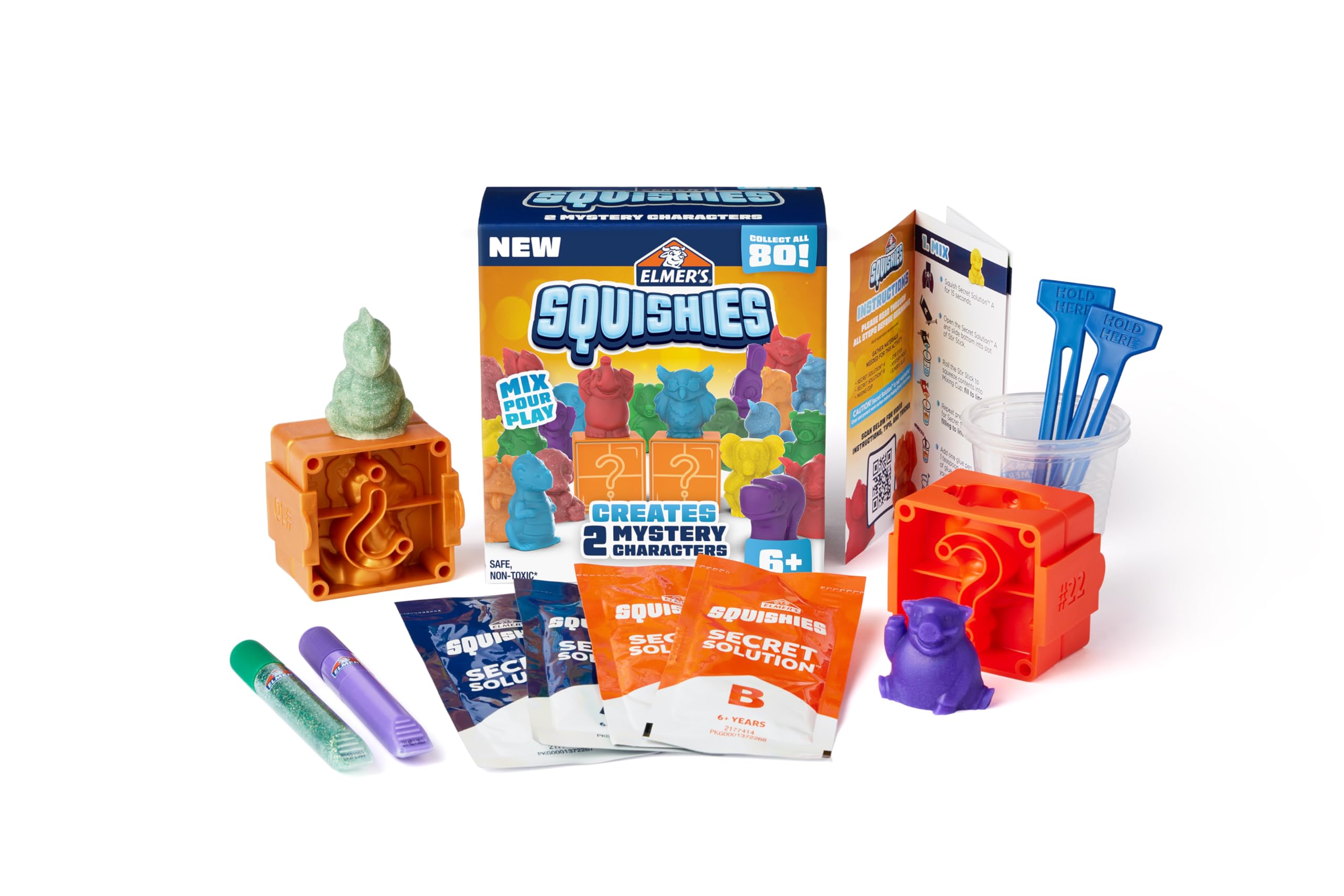 Elmer’s Squishies Refill Pack, Kids Activity, Creates 5 Additional Mystery Characters, 5 Count