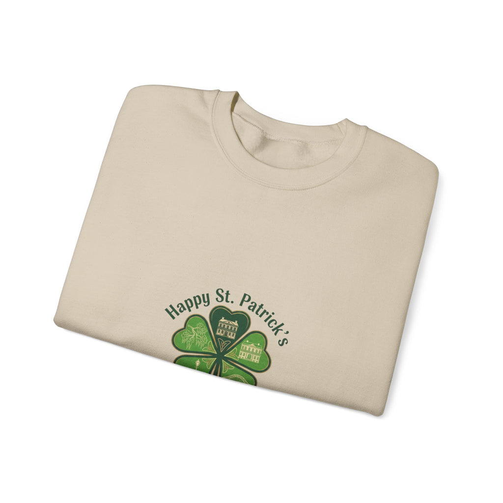 minimal clover icon sweatshirt | tiny shamrock print, subtle luck graphic