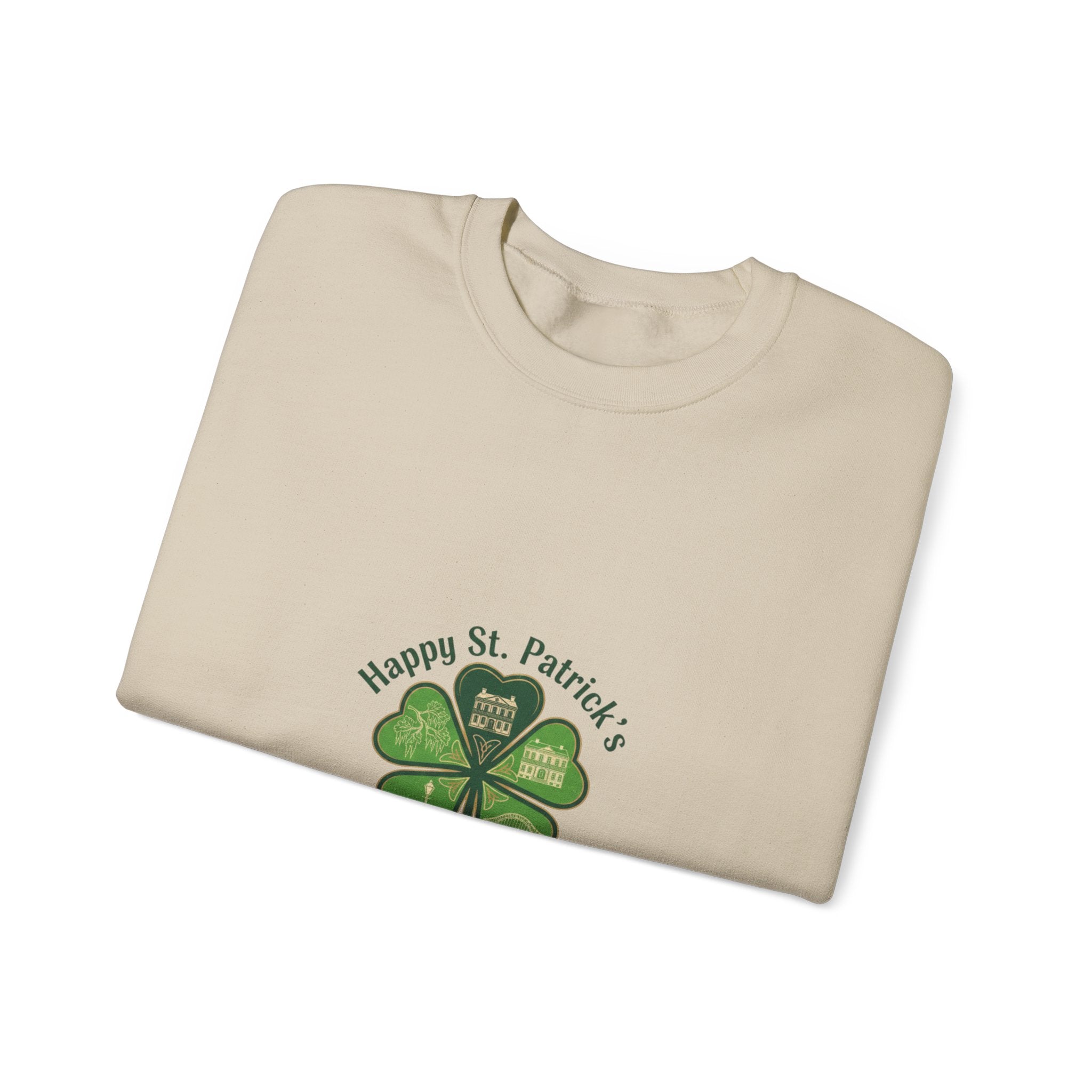 minimal clover icon sweatshirt | tiny shamrock print, subtle luck graphic