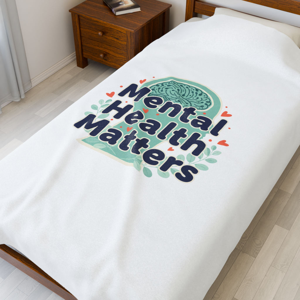 Mental Health Matters Blanket | Positive Message, Illustrated Brain, Wellness