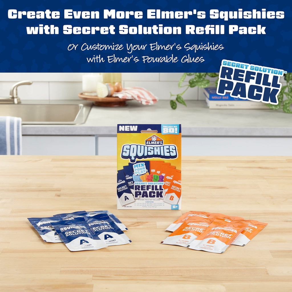Elmer’s Squishies Refill Pack, Kids Activity, Creates 5 Additional Mystery Characters, 5 Count