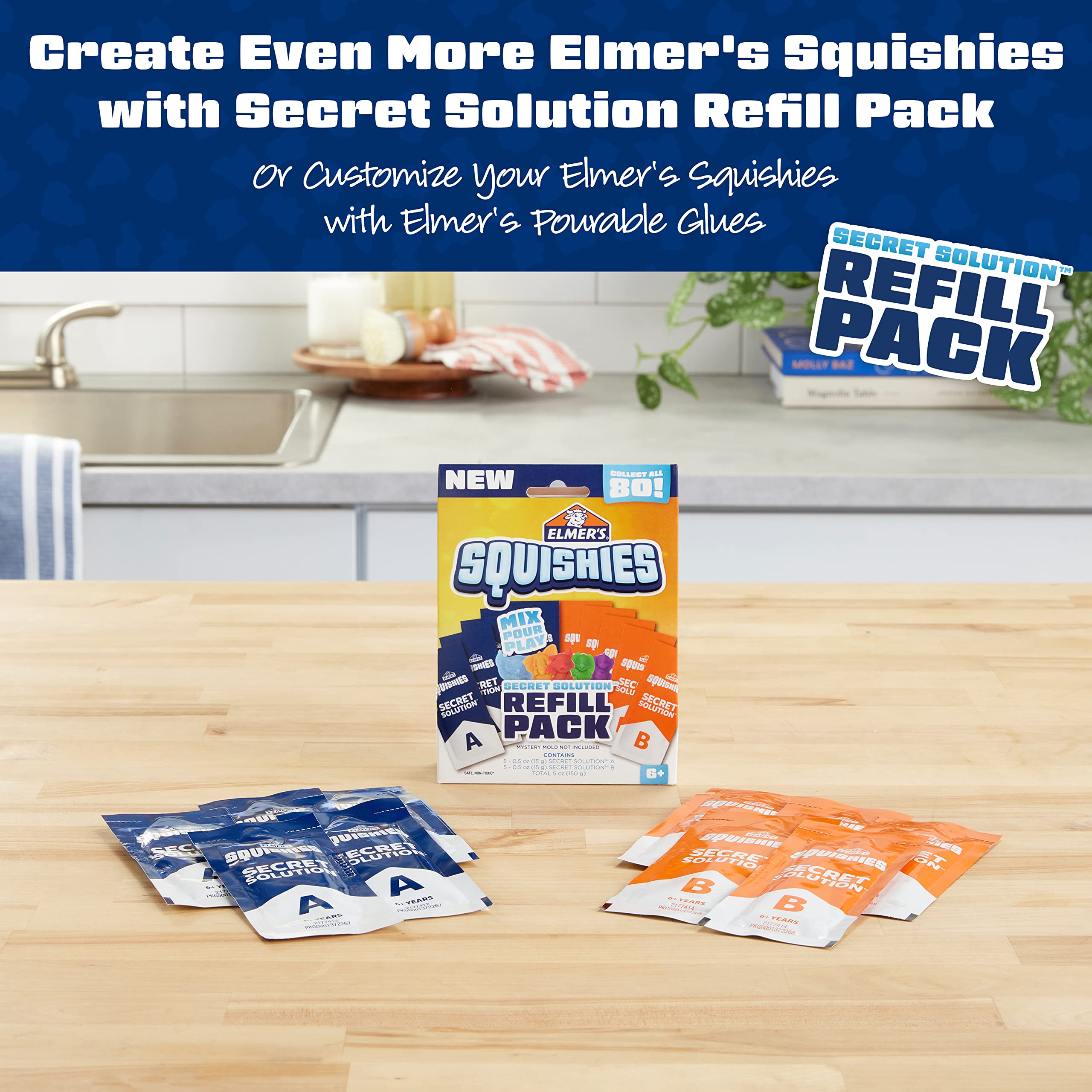 Elmer’s Squishies Refill Pack, Kids Activity, Creates 5 Additional Mystery Characters, 5 Count