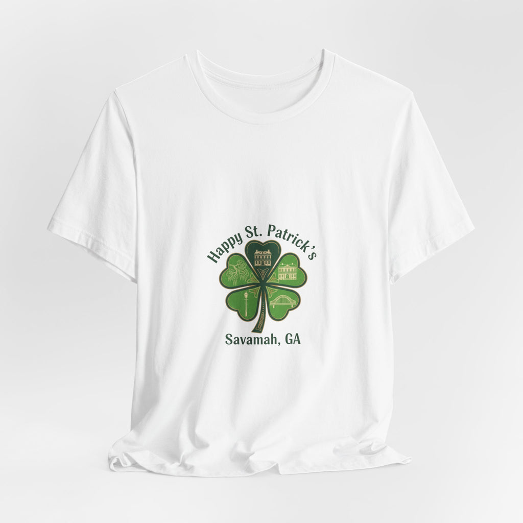 minimal clover icon Tee | tiny shamrock print, subtle luck graphic