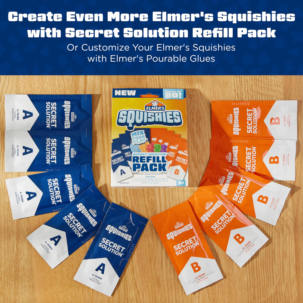 Elmer’s Squishies Refill Pack, Kids Activity, Creates 5 Additional Mystery Characters, 5 Count