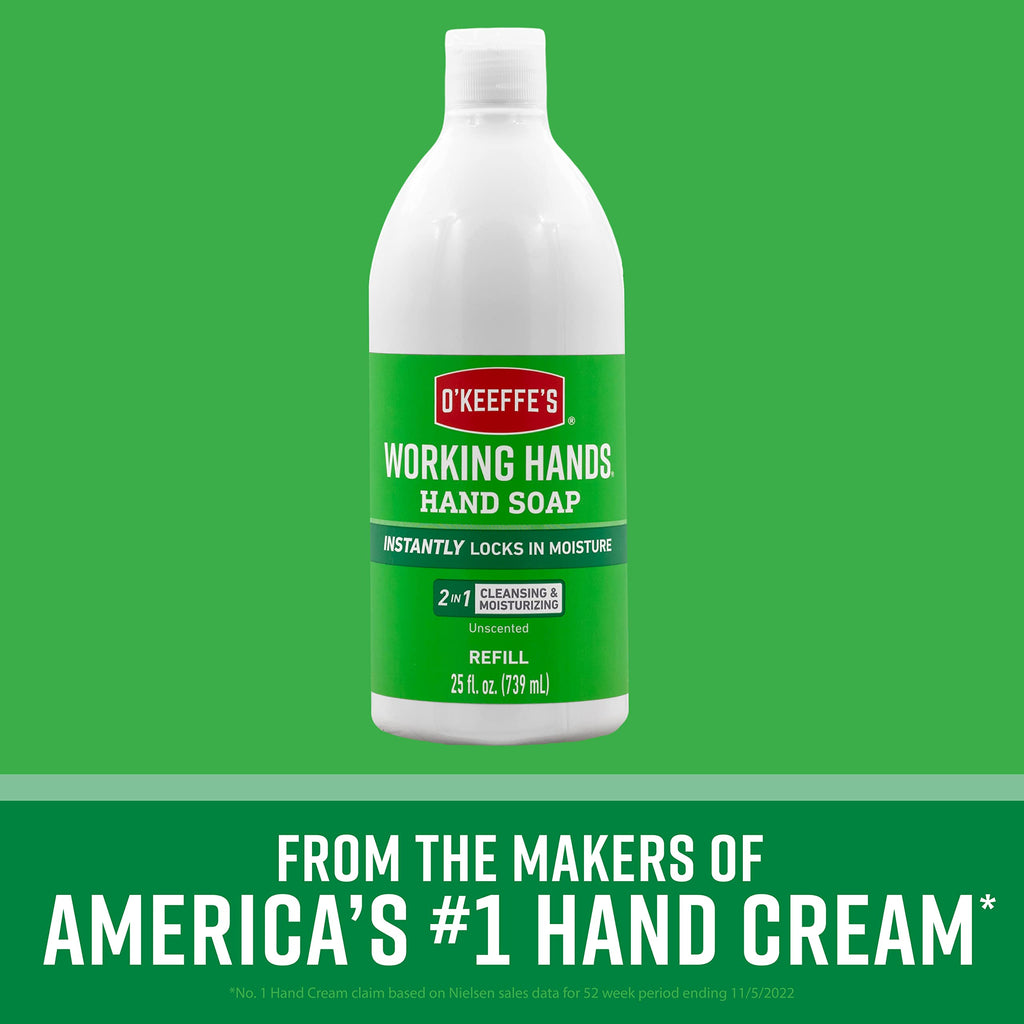 O'Keeffe's Working Hands Moisturizing Hand Soap, 25 Ounce Bottle Refill, Unscented