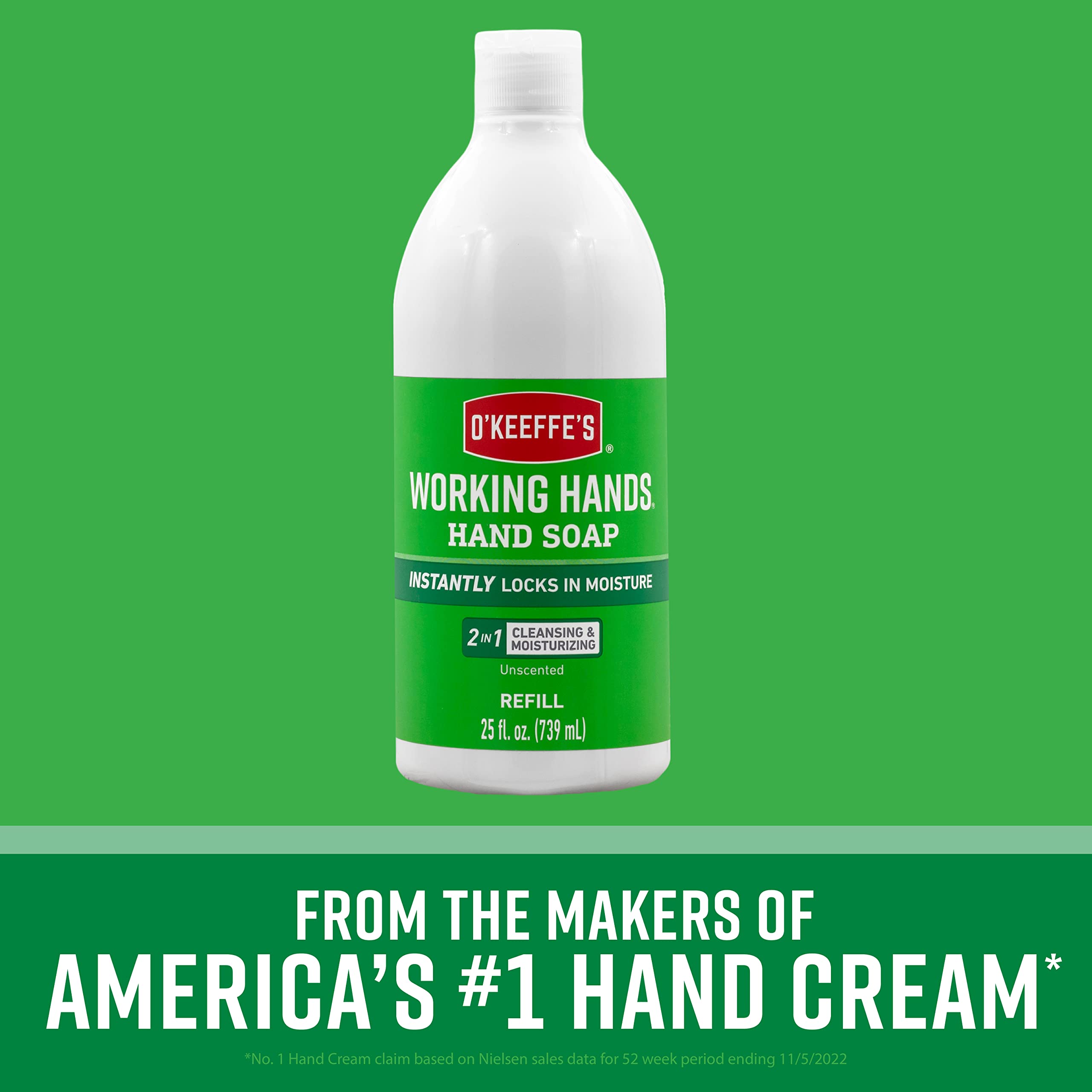 O'Keeffe's Working Hands Moisturizing Hand Soap, 25 Ounce Bottle Refill, Unscented