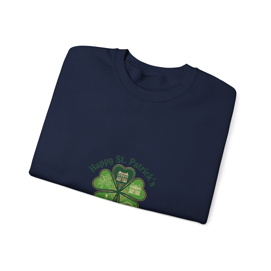 minimal clover icon sweatshirt | tiny shamrock print, subtle luck graphic