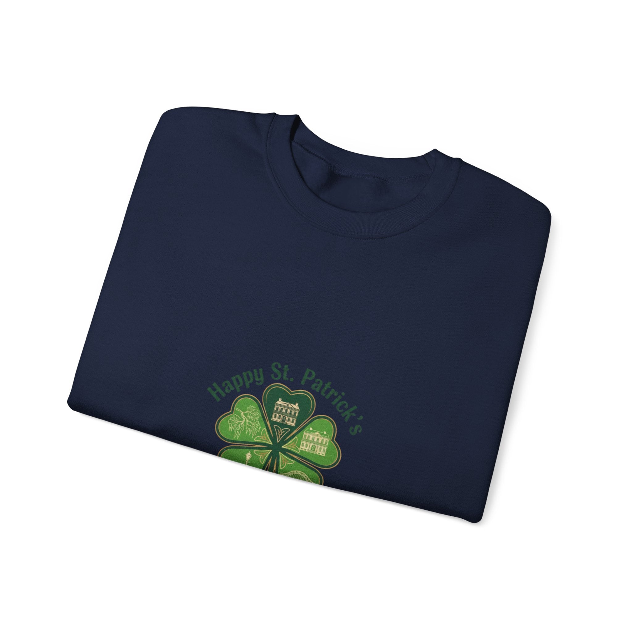 minimal clover icon sweatshirt | tiny shamrock print, subtle luck graphic