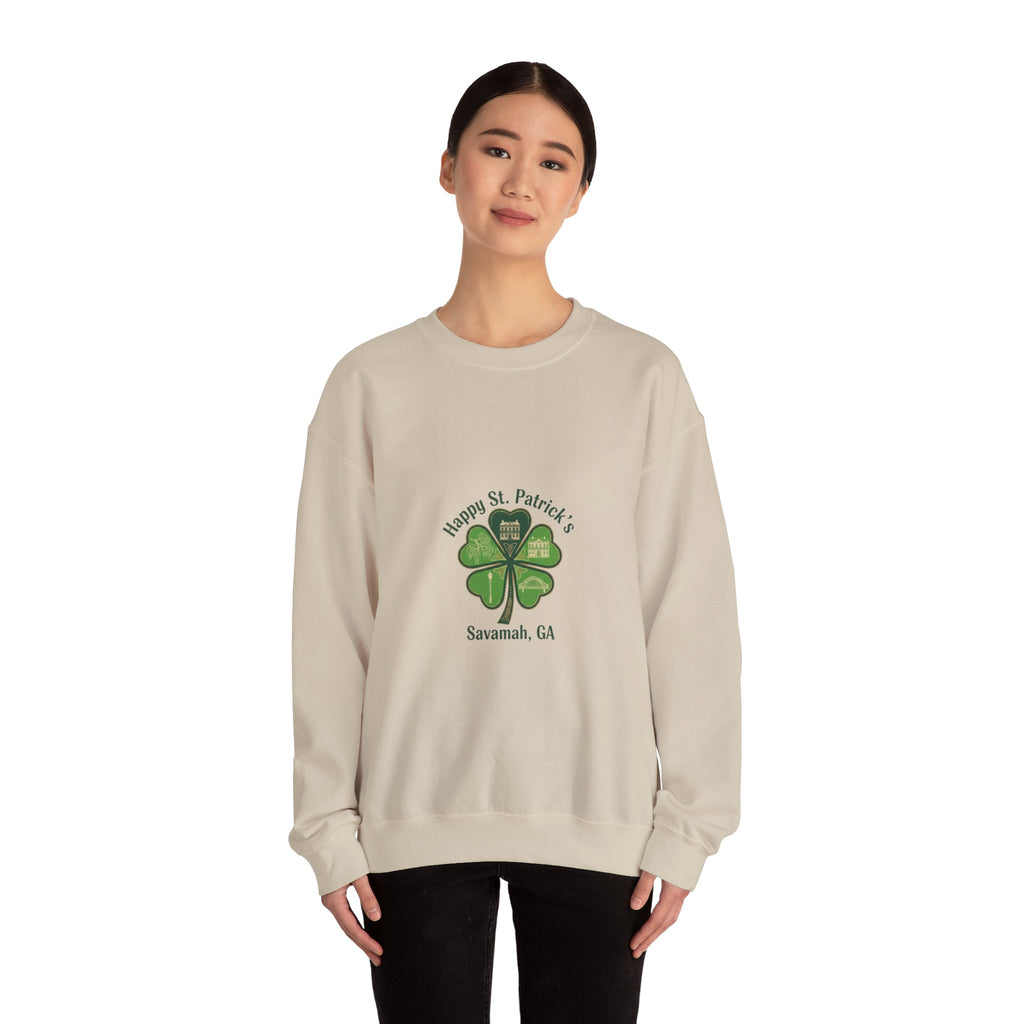 minimal clover icon sweatshirt | tiny shamrock print, subtle luck graphic