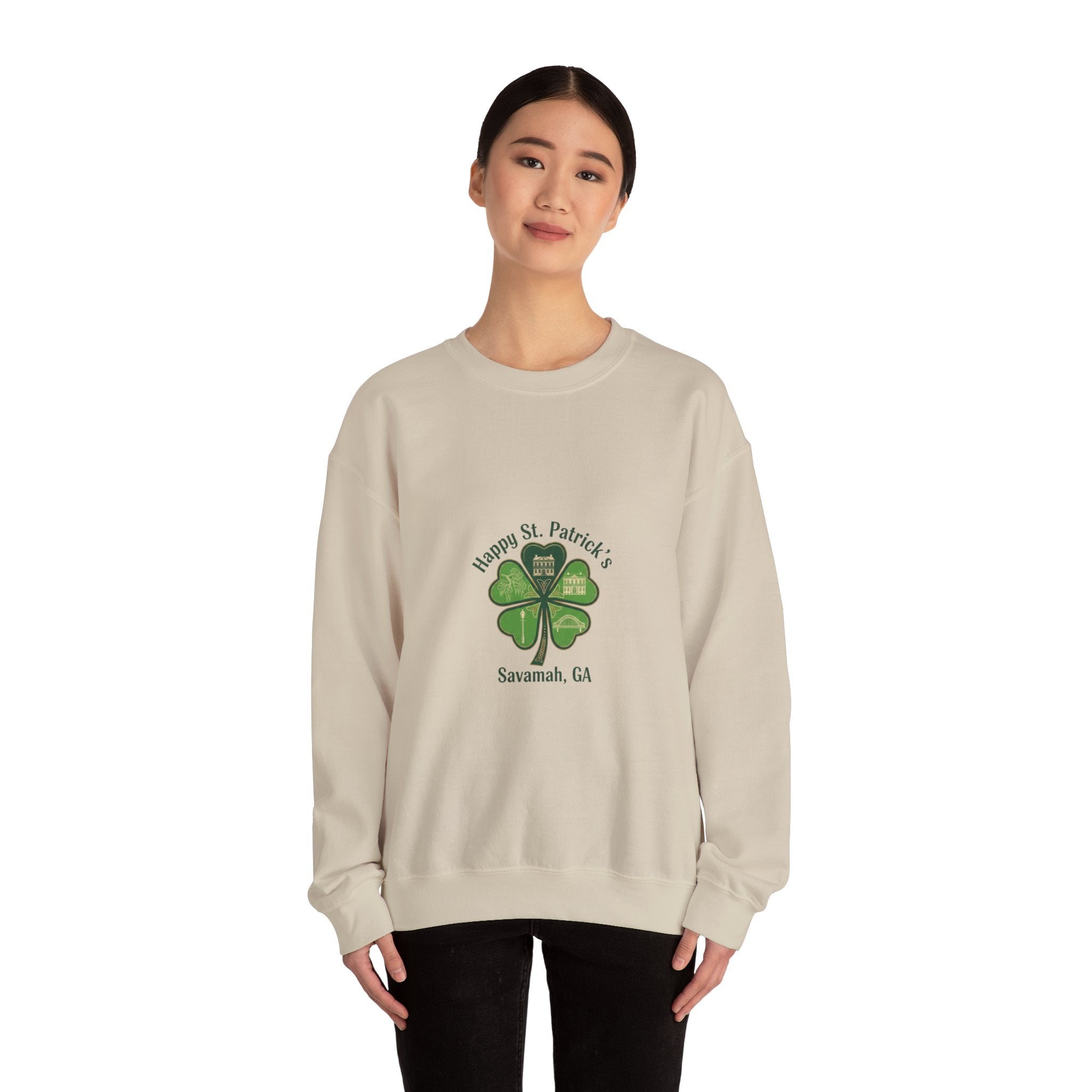 minimal clover icon sweatshirt | tiny shamrock print, subtle luck graphic