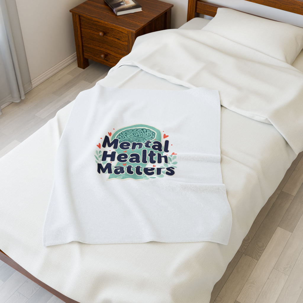 Mental Health Matters Blanket | Positive Message, Illustrated Brain, Wellness