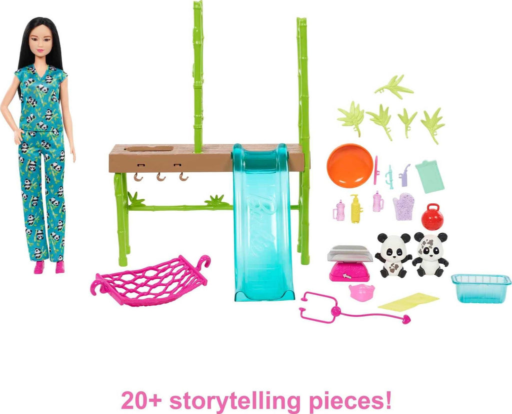Barbie Careers Playset, Baby Panda Care & Rescue Set with Vet Fashion Doll, 2 Color-Change Pandas & 20+ Accessories