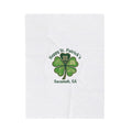 Minimal Shamrock Print Velveteen Plush Blanket | tiny clover icon, subtle luck