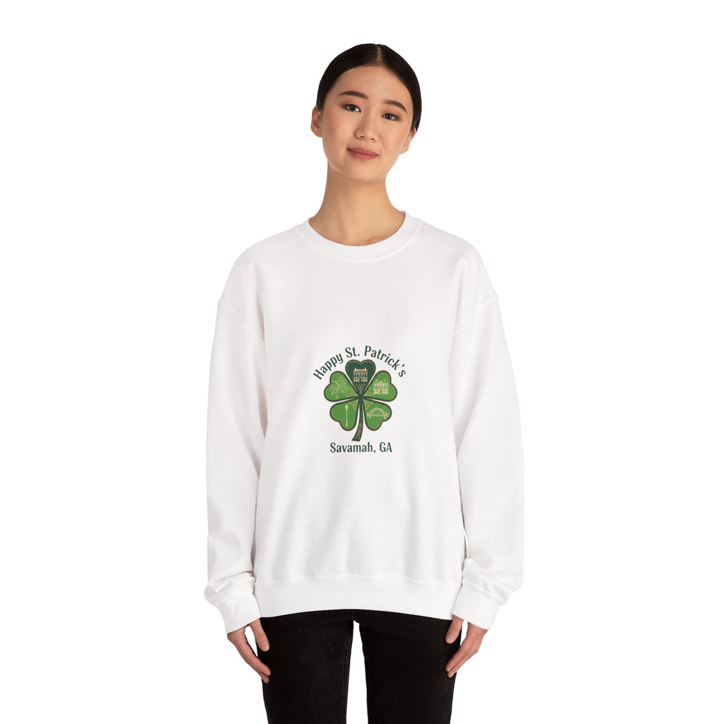 minimal clover icon sweatshirt | tiny shamrock print, subtle luck graphic