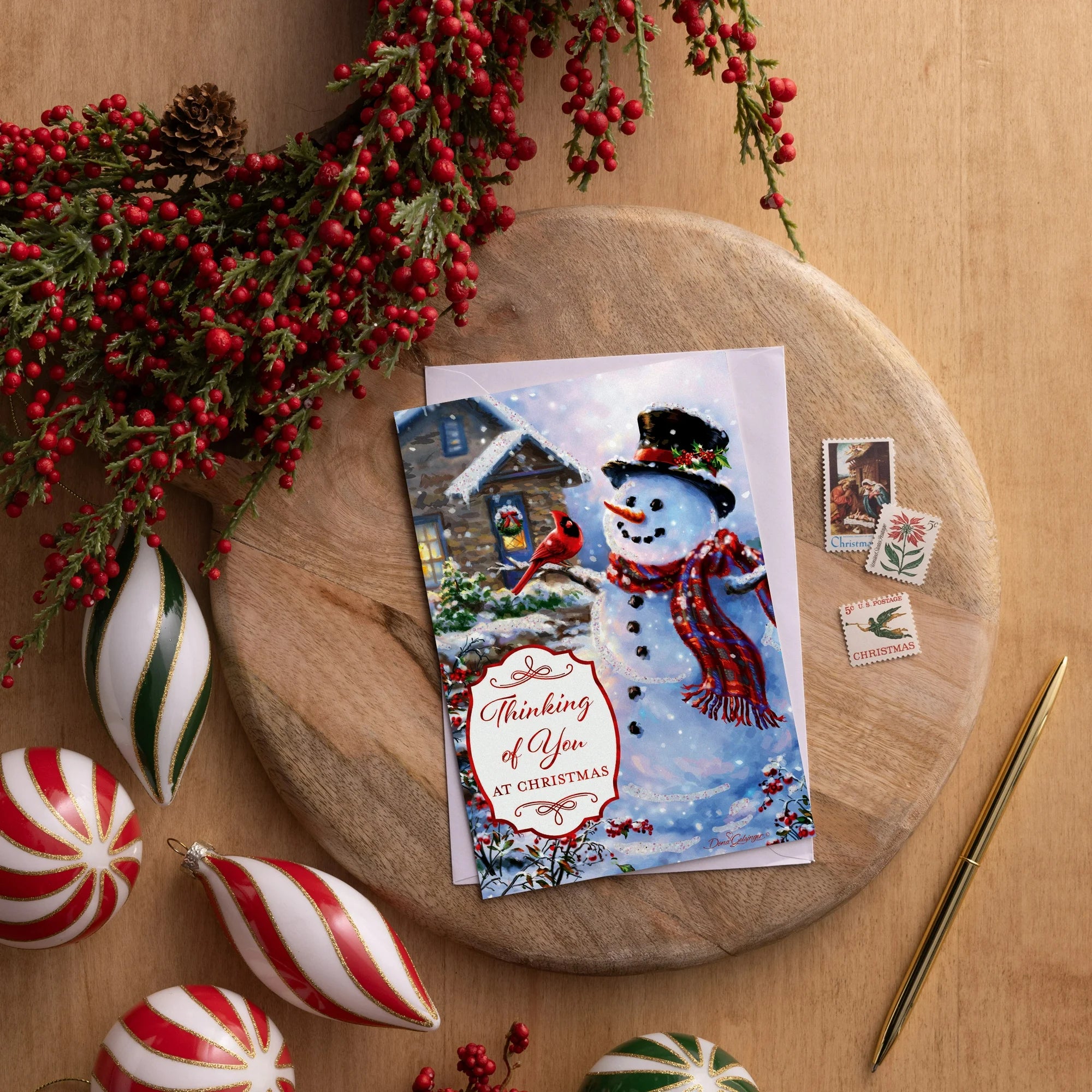 2025 DaySpring -Snowman and Cardinal - 18 Christmas Cards in a Kraft Box , TLB