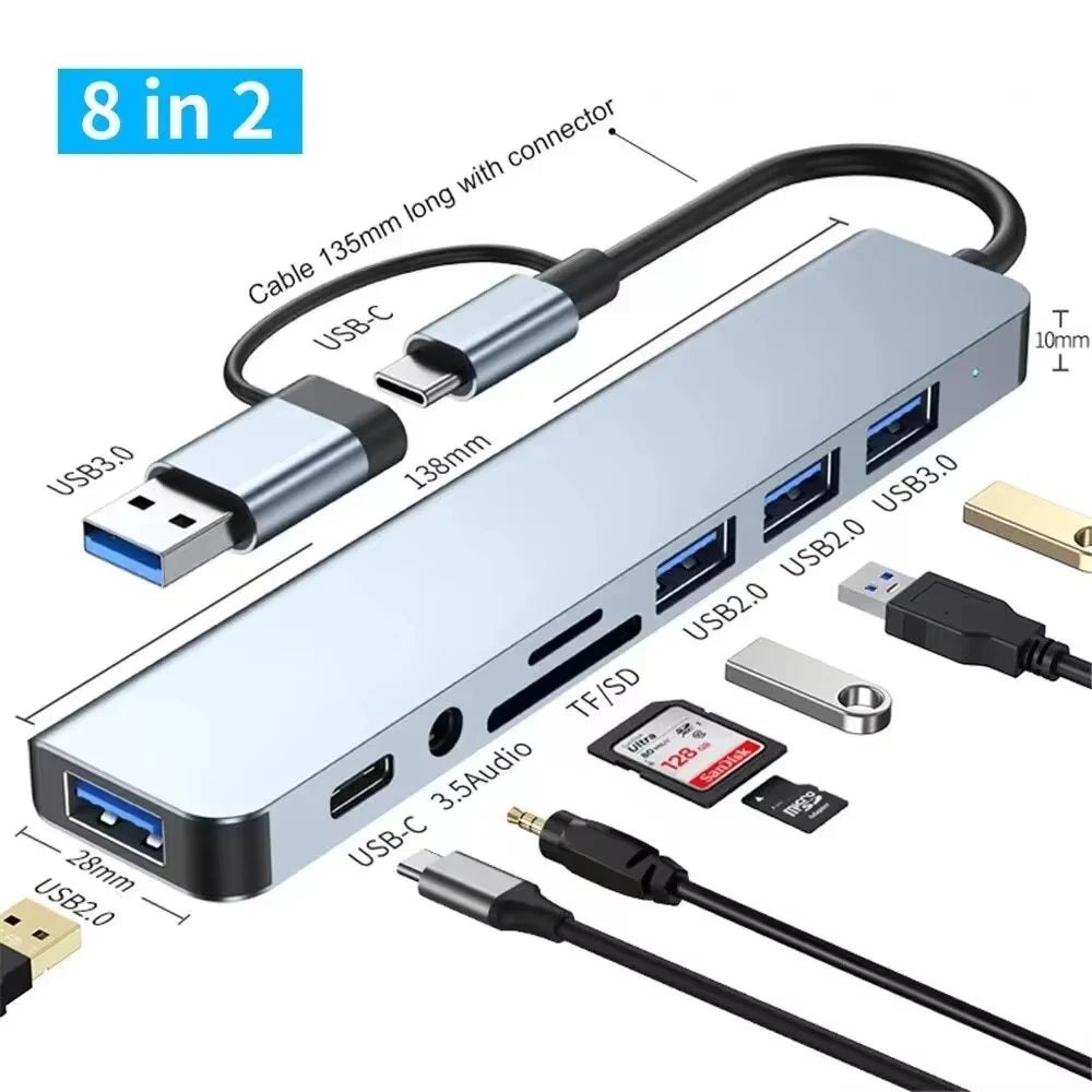8 in 2 USB-C HUB USB Splitter USB Extender with 4 USB Port 1 USBC Port