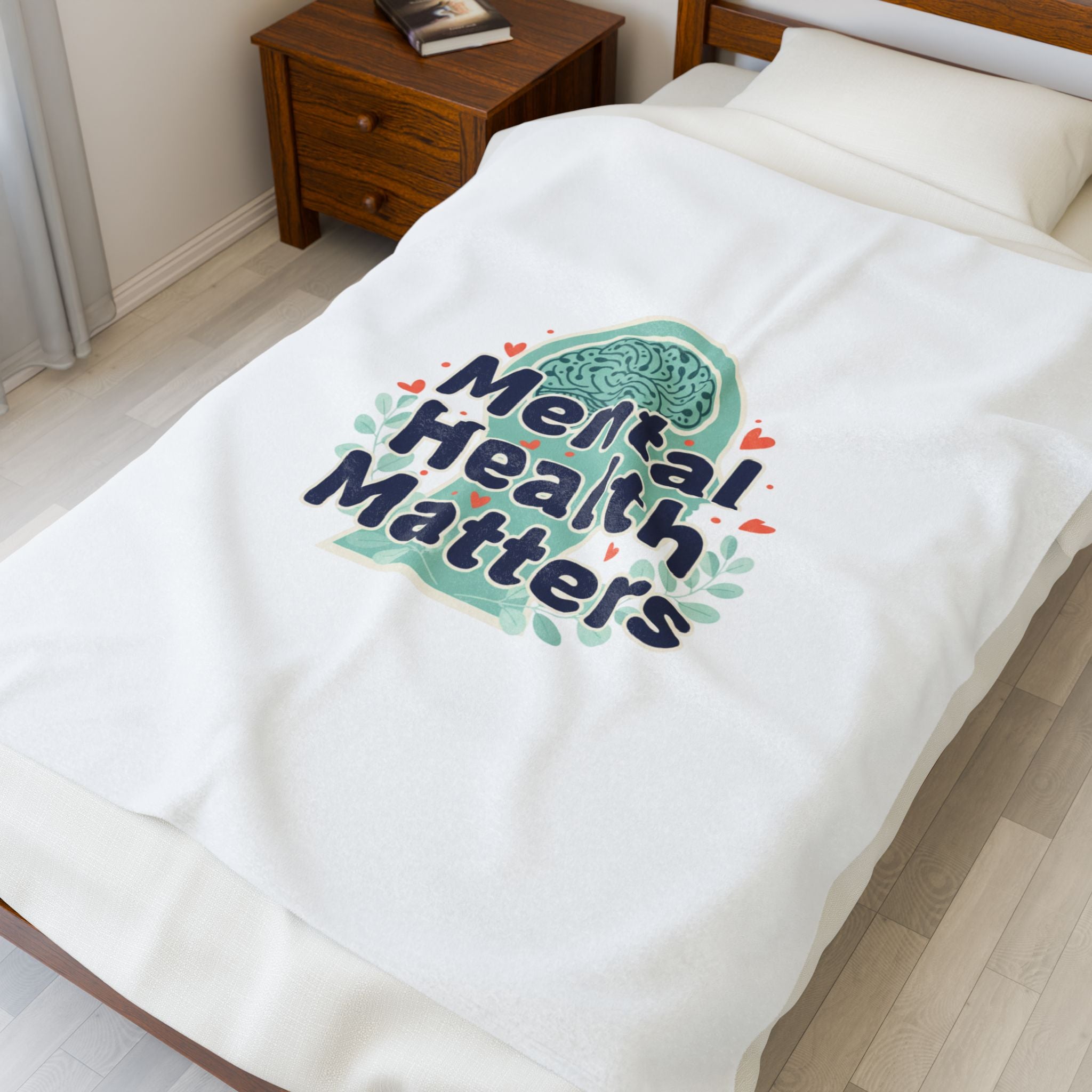 Mental Health Matters Blanket | Positive Message, Illustrated Brain, Wellness