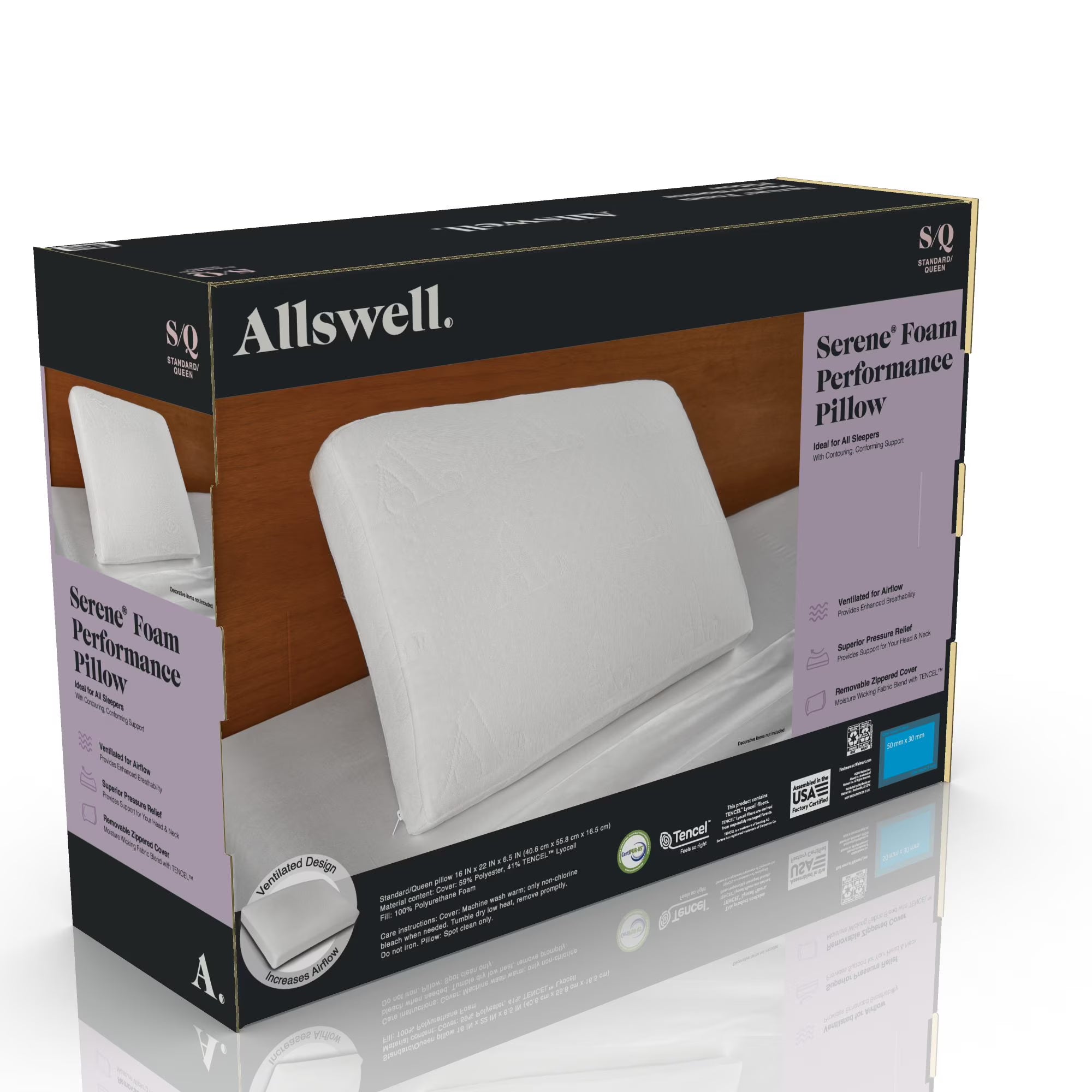 Allswell Serene Foam Bed Pillow with TENCEL Cover, Standard/Queen