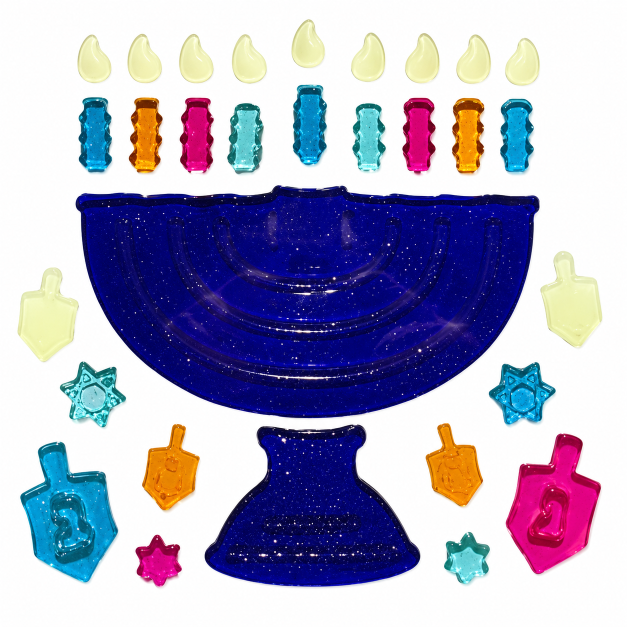 Hanukkah Holiday Window Cling Set, Menorah, Dreidel, Star of David, Candles
