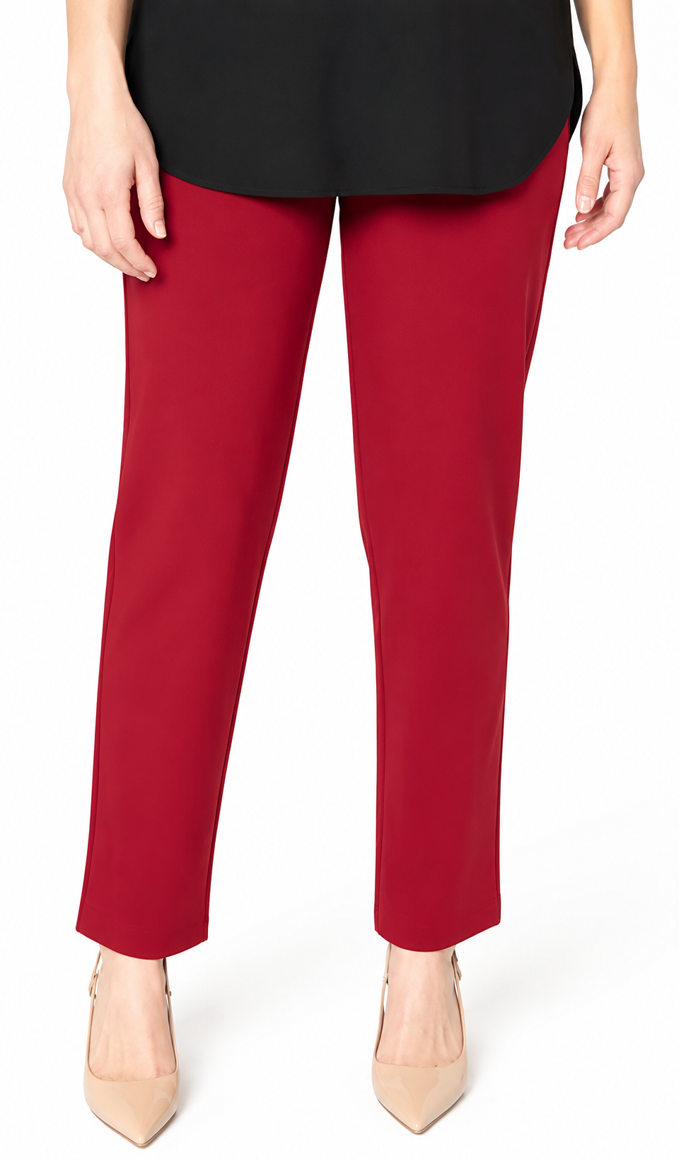 Regular Cotton Ponte Straight Leg Pant, Red, Medium