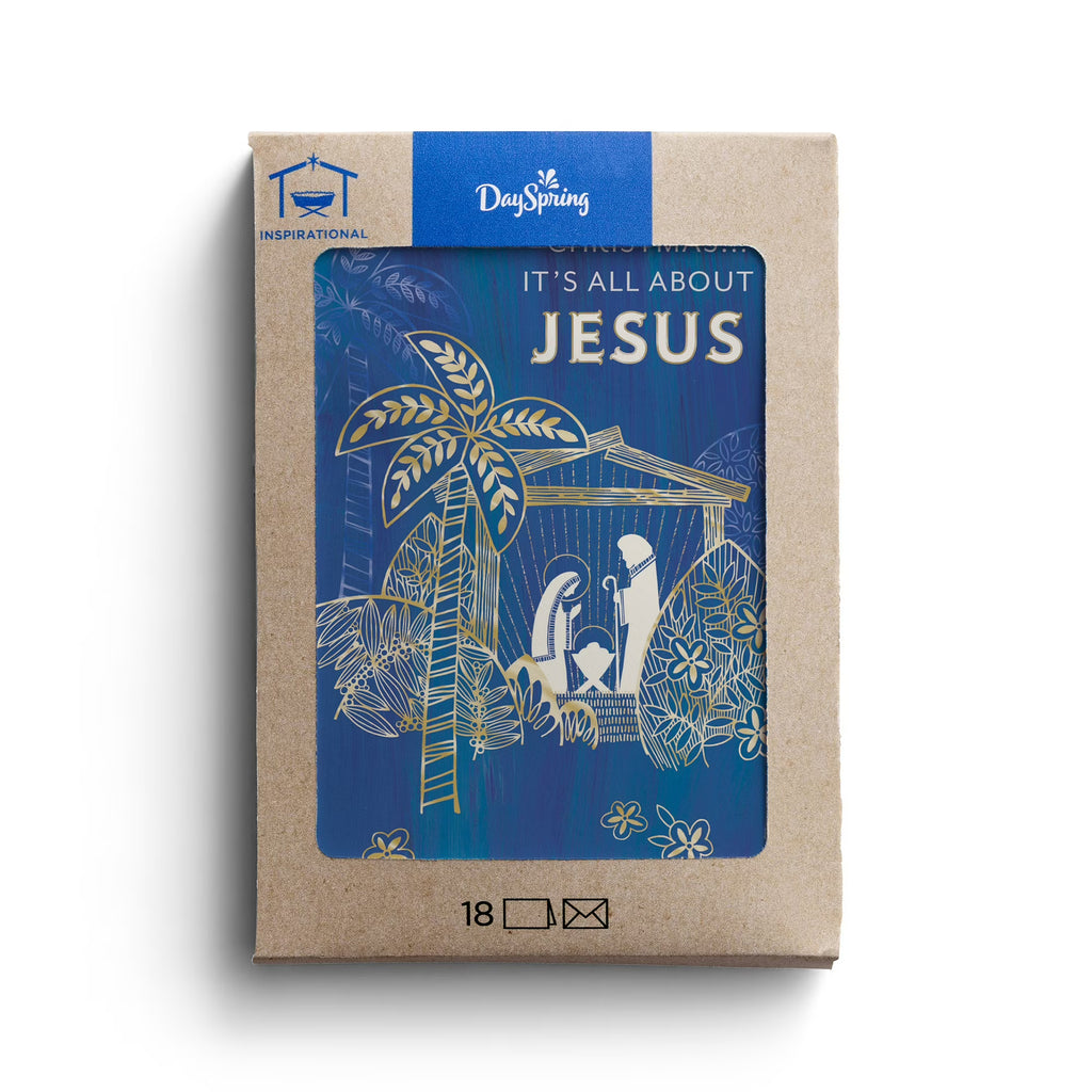 2025 DaySpring - Blue Nativity - 18 Christmas Cards in a Kraft Box NLT