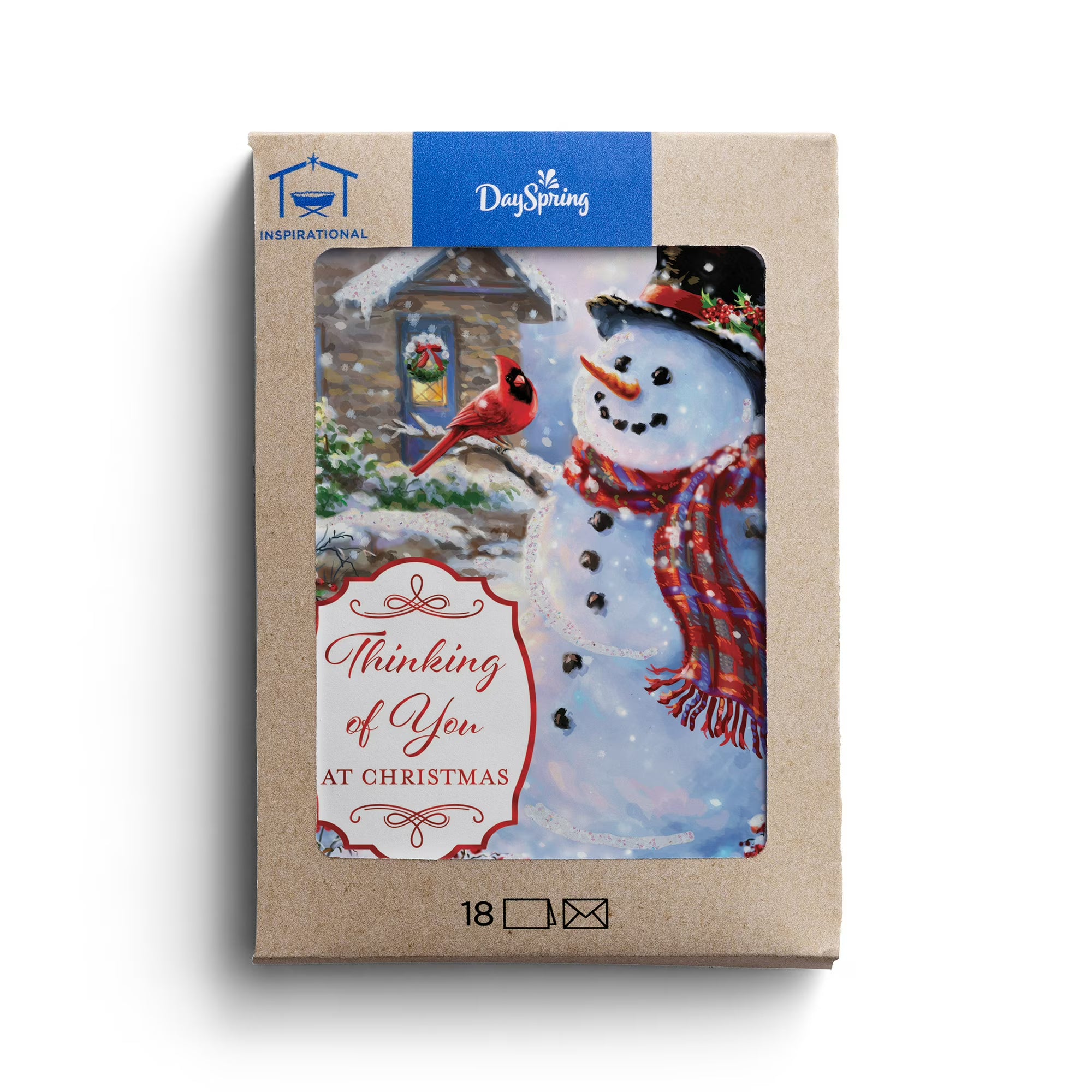 2025 DaySpring -Snowman and Cardinal - 18 Christmas Cards in a Kraft Box , TLB
