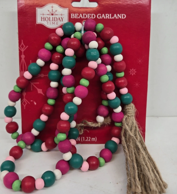 Holiday Wood Beaded Garland 4 Ft