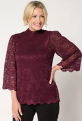 Susan Graver Occasions Rib Knit Top, dark Berry, X-Large