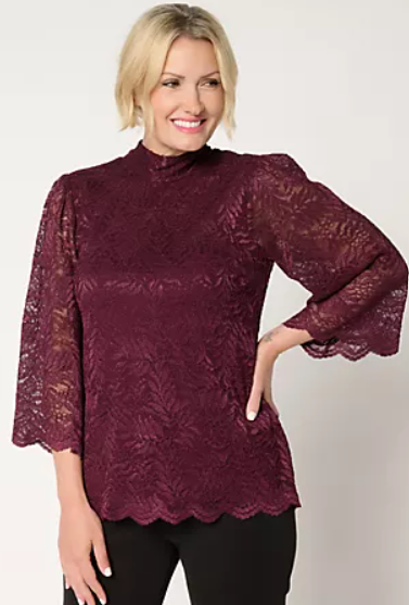 Susan Graver Occasions Rib Knit Top, dark Berry, X-Large
