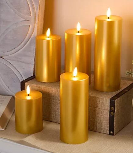 Home Reflections 5-pc Flameless Pillar Candles, gold