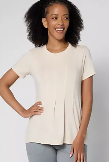 Soft Stretch Peplum Tee, French Vanilla, 2X