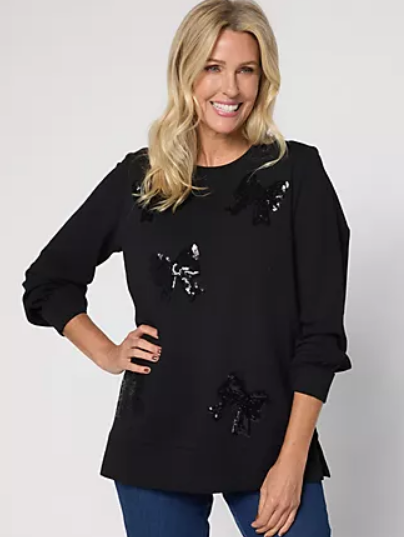 Jingle Belles, Sequin Bow Knit Top, Black, Medium