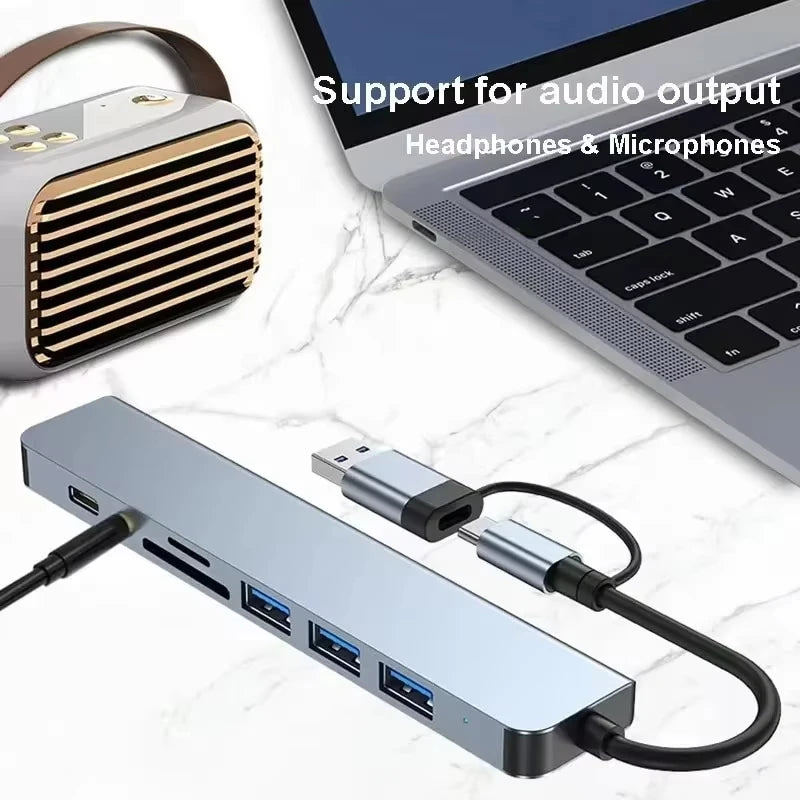 8 in 2 USB-C HUB USB Splitter USB Extender with 4 USB Port 1 USBC Port