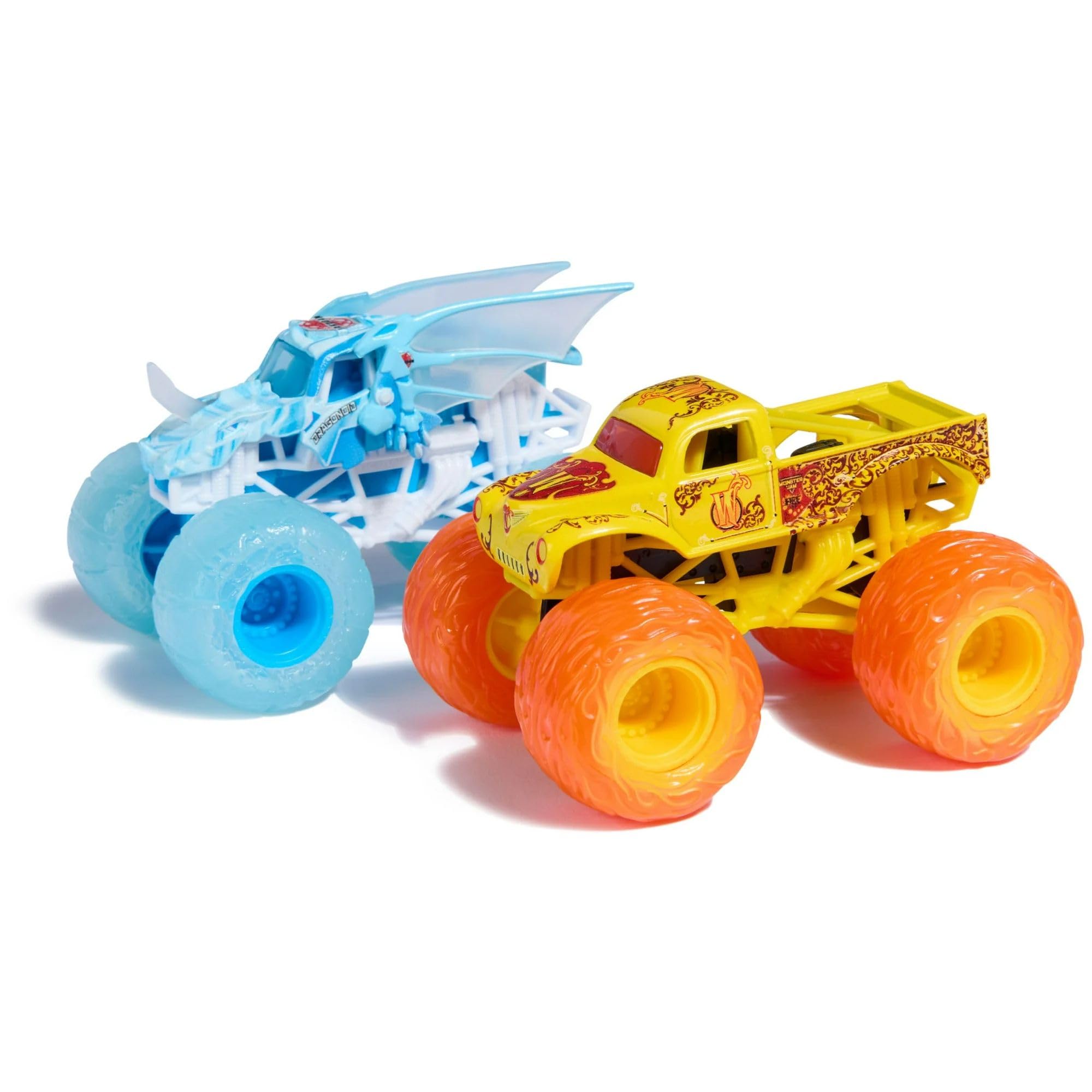 Monster Jam Fire and Ice Monster Trucks, 2 Pack, Whiplash vs Dragonoid, 1:64 Scale