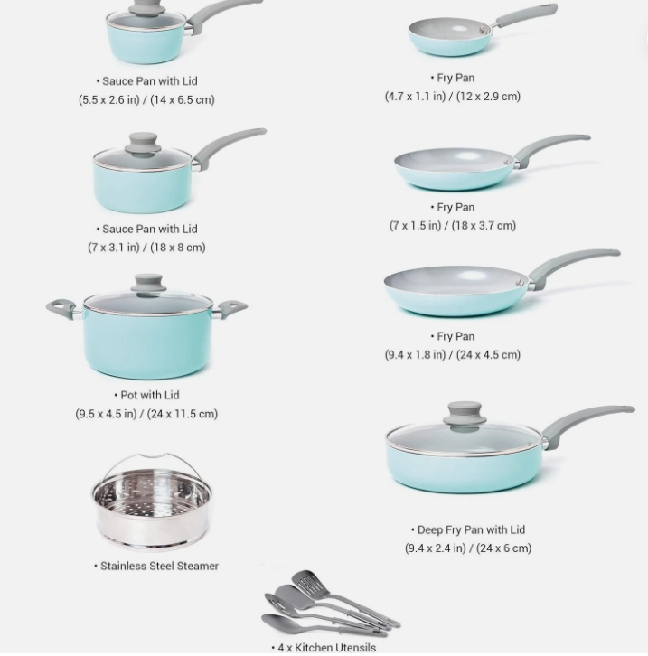 M 16-Piece Non-Stick Stone Cookware Set, Turqu