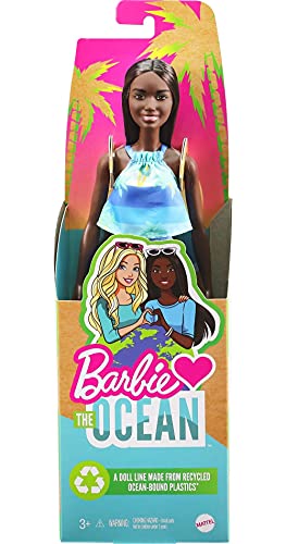 Barbie Loves The Ocean Doll with Brown Hair Weariing Tropical Print Dress & Accessories, Fashion Doll & Clothes Made from Recycled Plastics