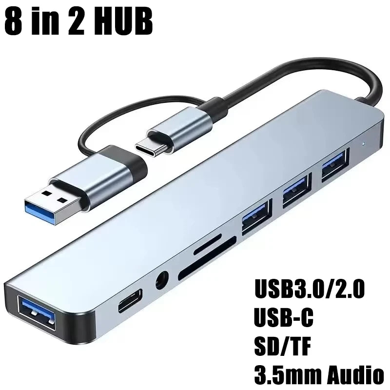 8 in 2 USB-C HUB USB Splitter USB Extender with 4 USB Port 1 USBC Port