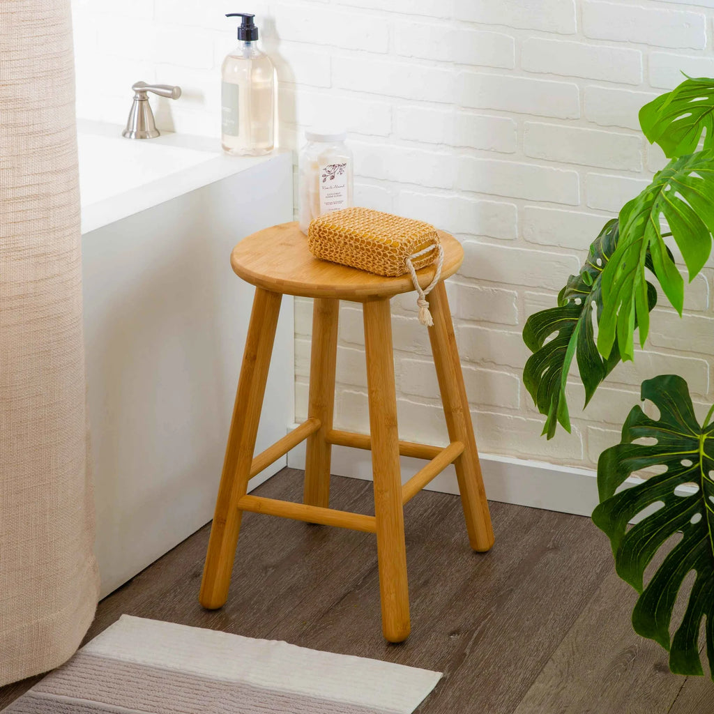 (1) Better Homes & Gardens Round 18 in High Backless Bamboo Stool/Adult Footrest for Indoor Use
