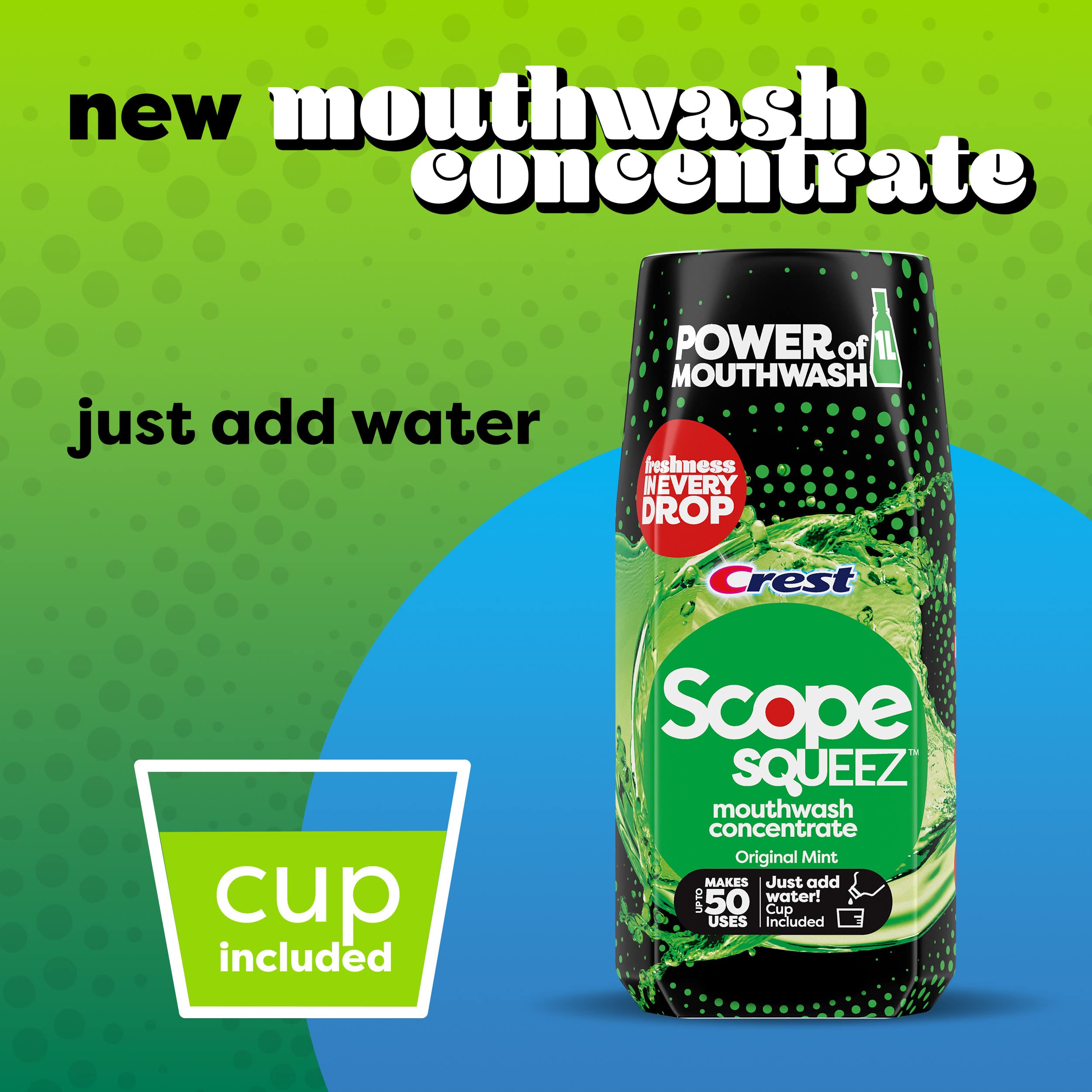 Crest Scope Squeez Mouthwash Concentrate, Original Mint Flavor, 50mL