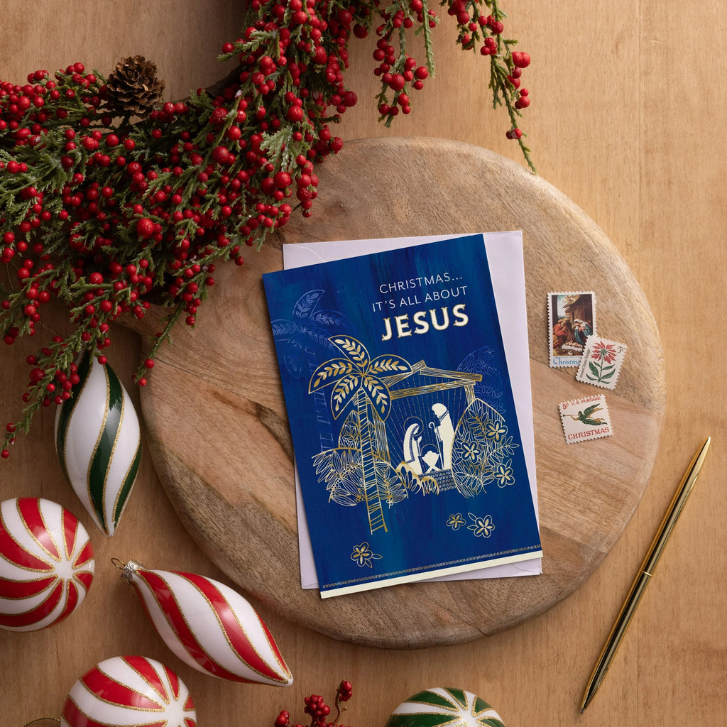 2025 DaySpring - Blue Nativity - 18 Christmas Cards in a Kraft Box NLT