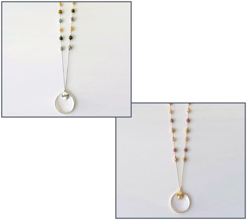 S/2 Magnifier Lava & Gemstone Neck Pendants