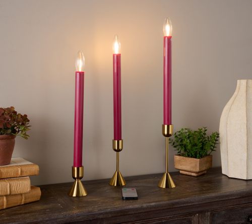 Bethlehem Lights Flameless Candles w/ Gold Holders