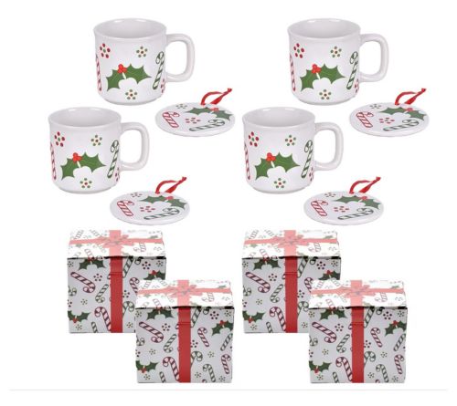 Temp-tations Set of (4) 16oz Mugs w/ Ornament