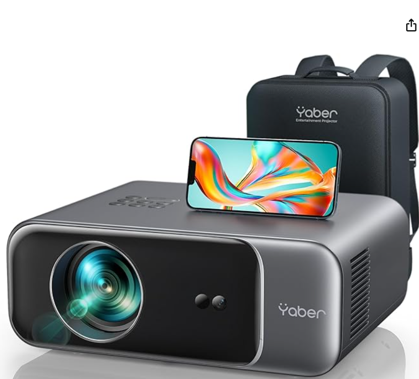 Auto Focus/4K Support] Projector with WiFi 6 and Bluetooth 5.2, YABER Pro V9 Native 1080P Outdoor Movie Projector, Auto 6D Keystone & 50% Zoom, Home Theater Projector for Phone/TV Stick/PC